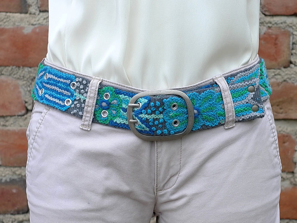 – Wool Monochromatic Blue belt Embroidered embroidered Belts Ocean Taarci Accessories -