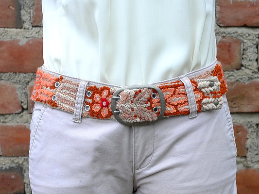 Wool embroidered belt Monochromatic Brick