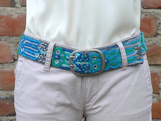 Wool embroidered belt Monochromatic Blue Ocean