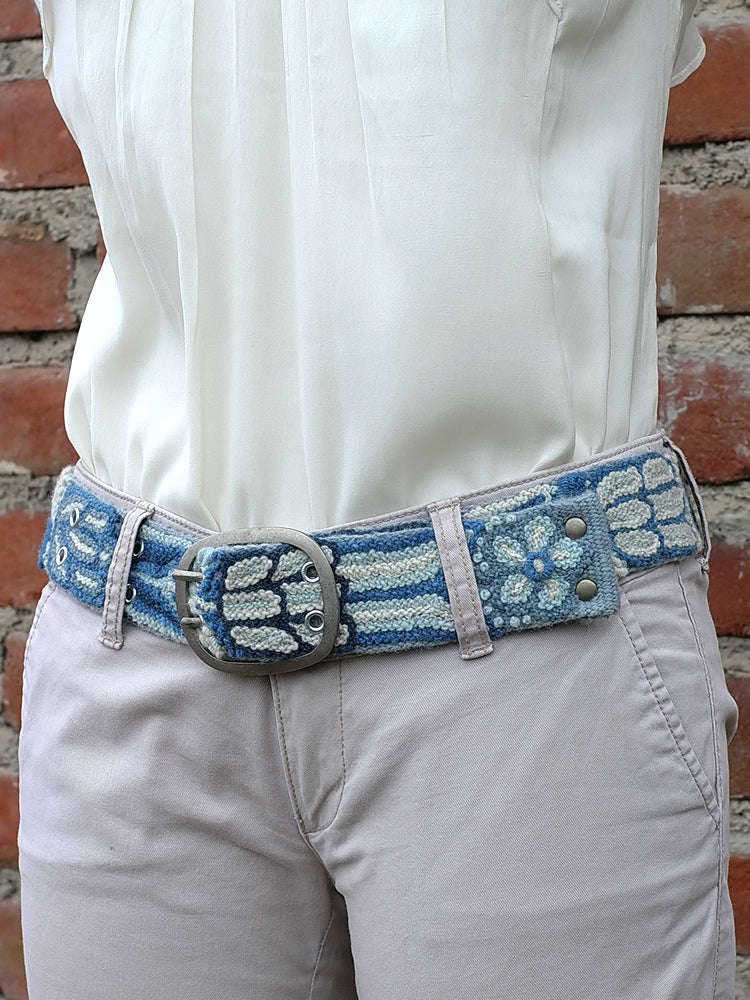 Wool embroidered belt Monochromatic Denim