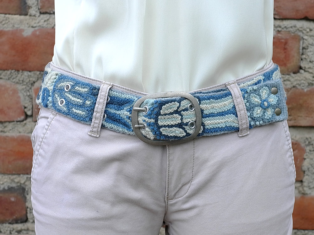 Wool embroidered belt Monochromatic Denim